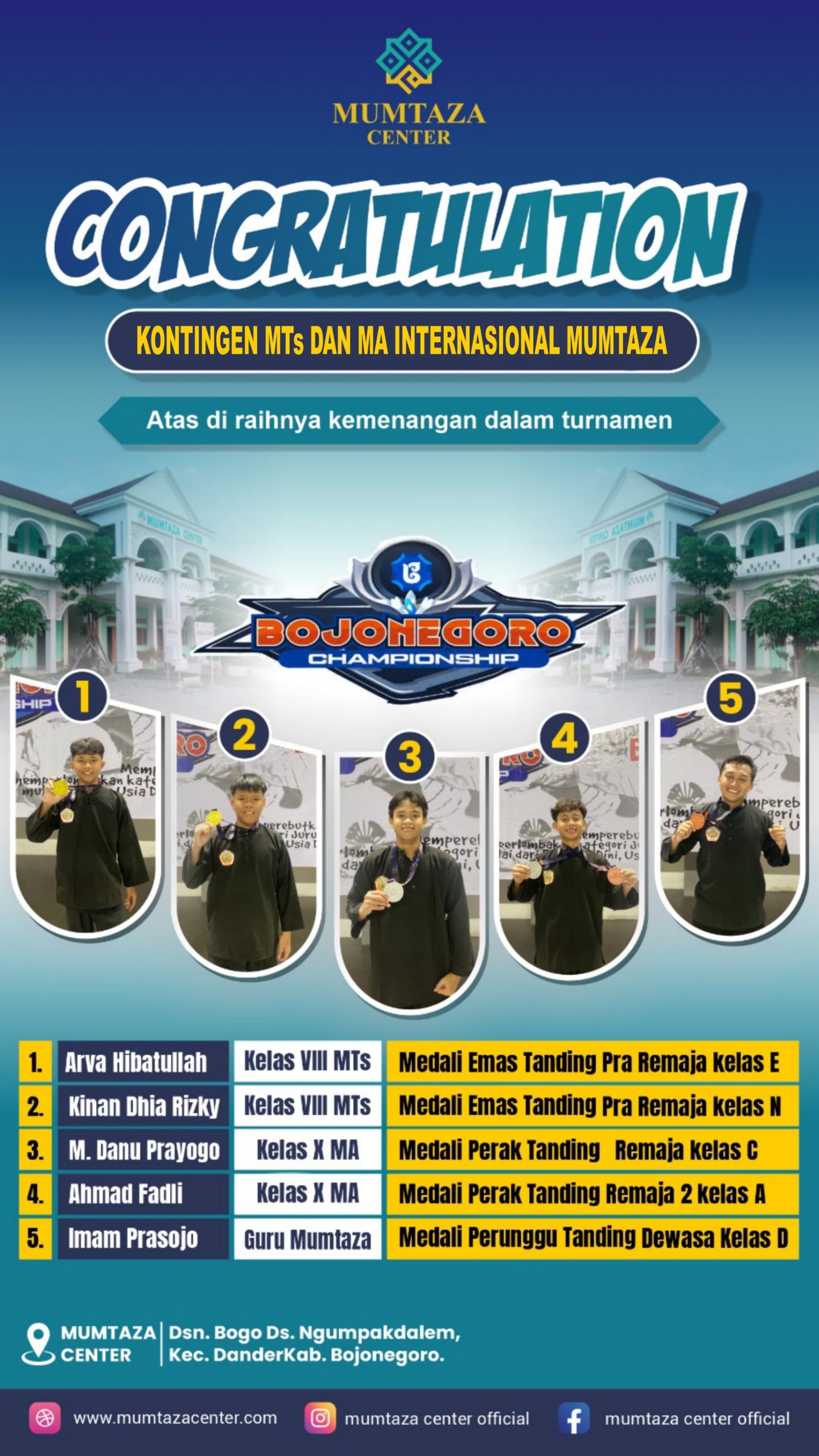 Kontingen Mumtaza Center Sabet 5 Medali di Turnamen Bojonegoro Championship 2025